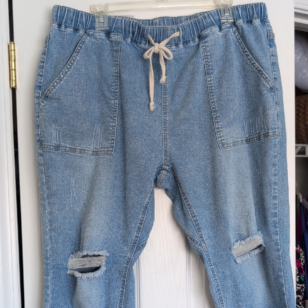 Casual Light Blue Denim Joggers